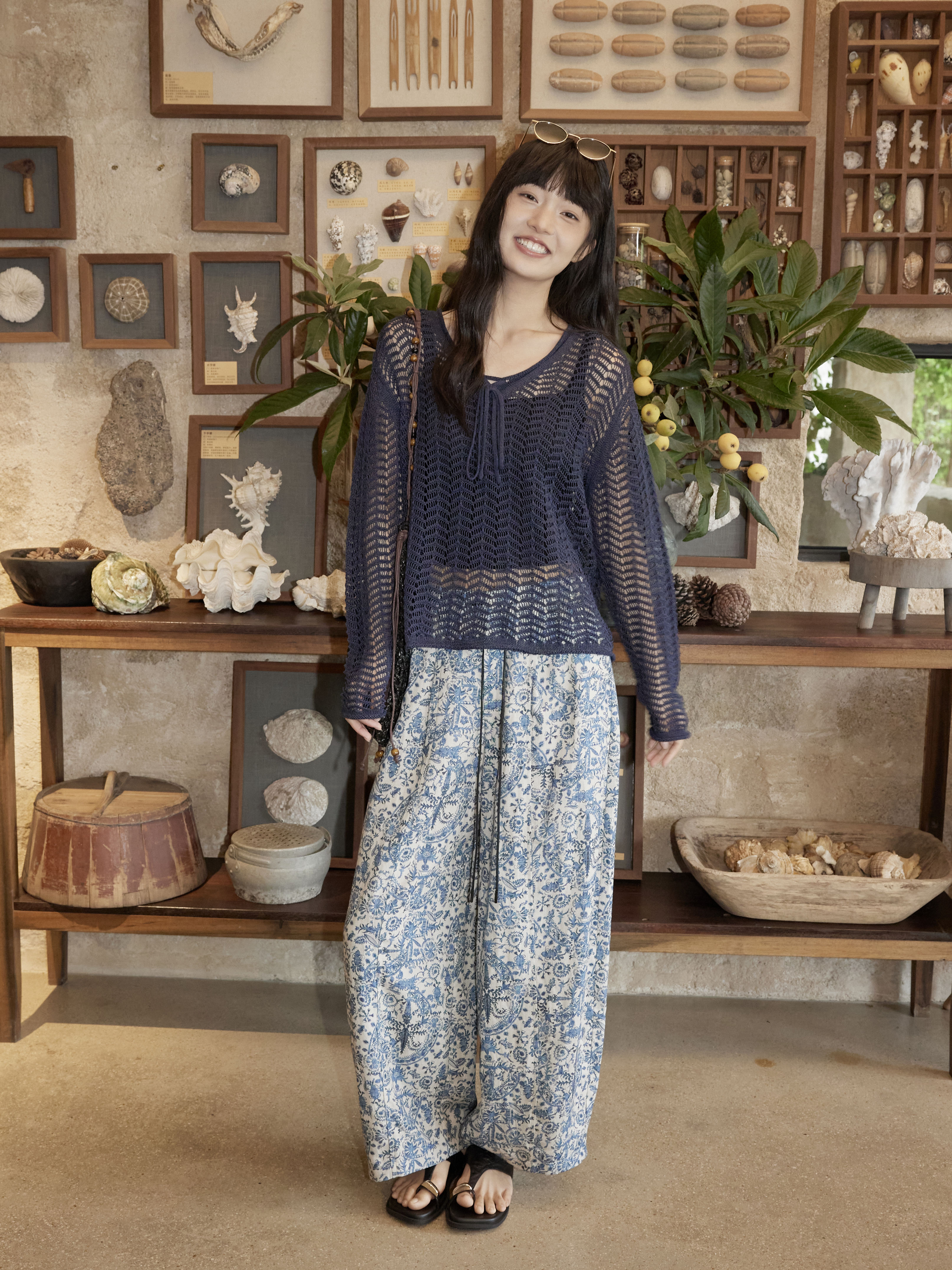Printed Elastic Waist Casual Pants
